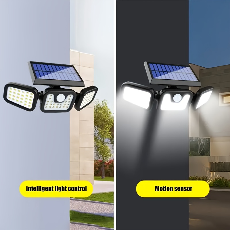 Luces solares con sensor de movimiento de 74 LED con 3 modos de brillo, luces de pared para exteriores para puerta de entrada, patio, garaje, patio - Eficiencia energética, montaje semiempotrado, material plástico, energía solar, sin control remoto, Ip55