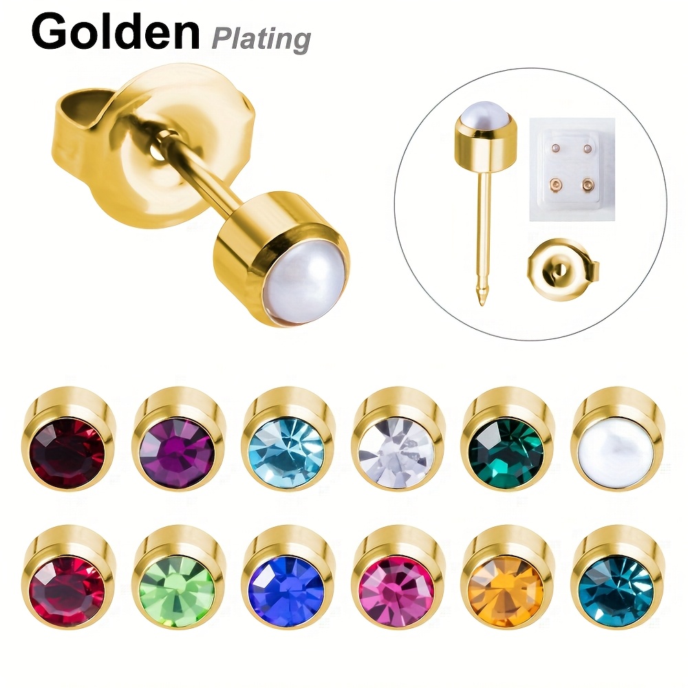 Image of 12pairs Mixed/clear Colors 316 Surgical Stainless Steel Zirconia Earrings Piercing Kits Tools Ear Piercing Earrings Studs Piercing Gun Jewelry
