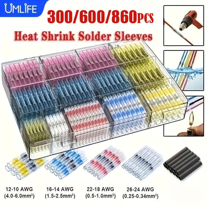 

860/600/300pcs Waterproof Wire Connectors, Butt Connector, Insulated Electrical Butt Wire Terminals For Marine Automotive Boat Truck Wire Joint