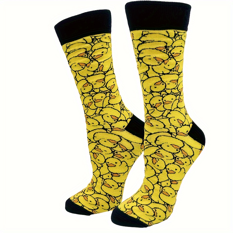 Image of 1 Pair Men' Duck Print Skateboard Socks - Breathable Casual Hip-hop Socks With Duck, Skateboarding Suitable For Skating, Casual Attire & Novelty Outfits