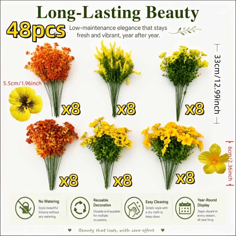 Image of 48pcs=6 Colors Autumn Floral Arrangement, Free And Match, Outdoor Atmosphere Decor Flowers, Warm Full Set Of Artificial Flowers, Christmas Town Outdoor Scenery
