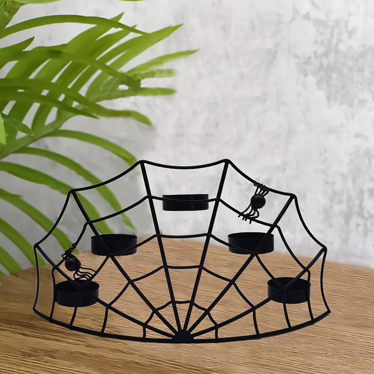 Image of 1pc Halloween Tabletop Decoration, -decorated Candle Holder Set, Wrought Iron Spiderweb Candle Holder With 5 Candle Bases (candles Not Included) For Home, Hotel, Party, Themed Bar - Black, Christmas