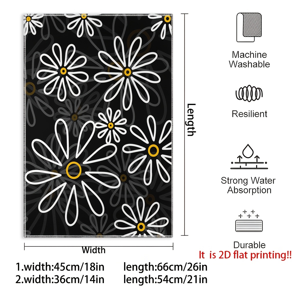 TEMU 1pc Black And White Daisy Pattern Background Theme Hand Towel, Hand Towel, Fashion Print, Suitable For Facial Cleansing, Bathroom Decor, Kitchen