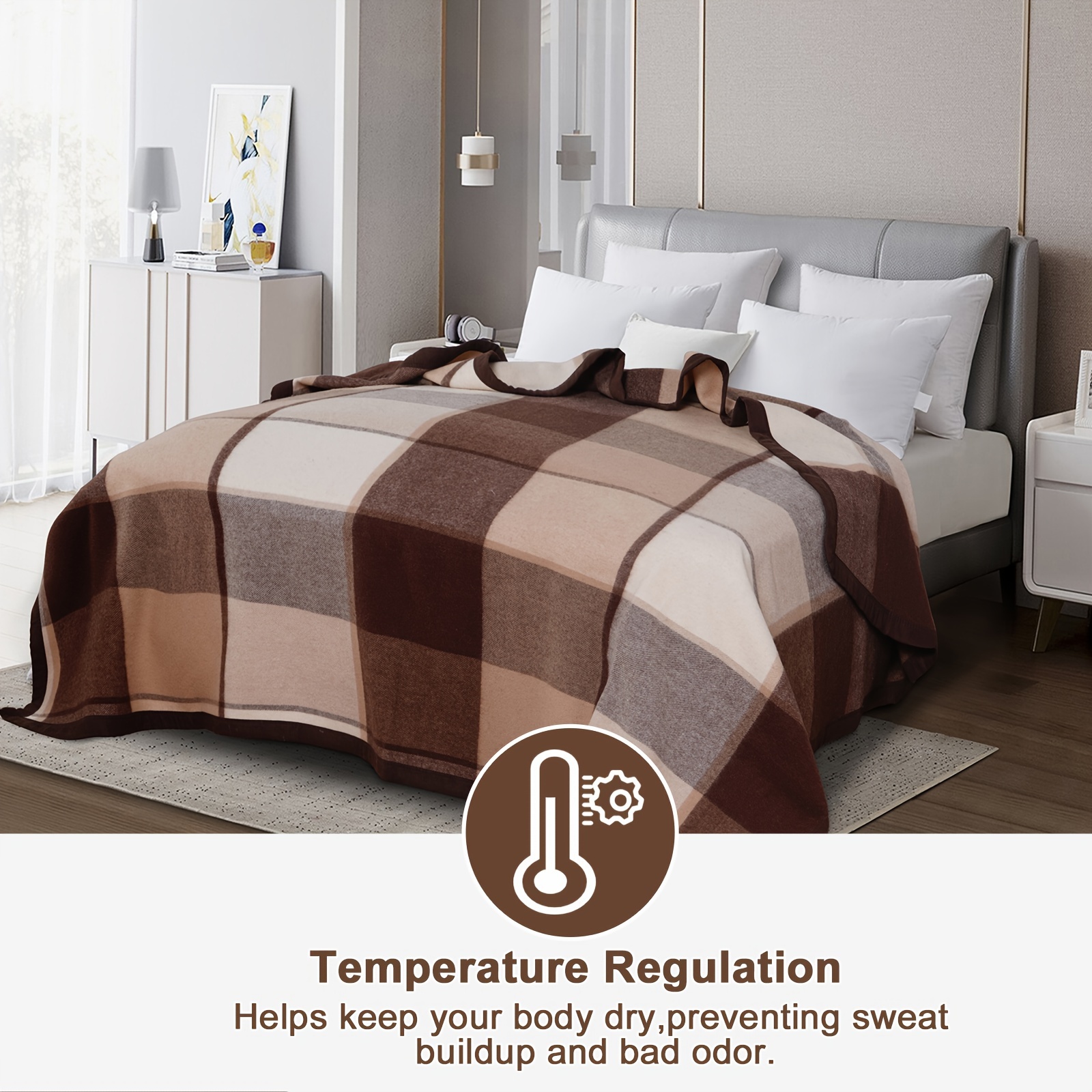 100% Australian Natural Wool Bed Blanket, Pure Wool Blanket Bed, Washable  Wool Blanket Throw, Hypoallergenic- Non-Itchy Or Scratchy Fabric (Coffee) - Main Image