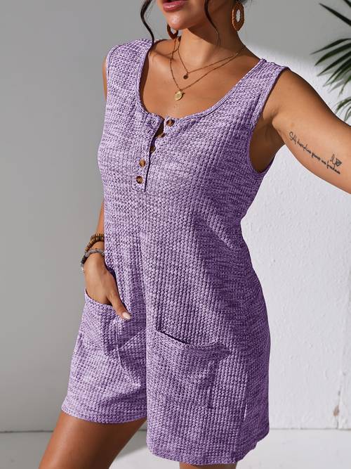 item picture directional new summer casual womens jumpsuit vibrant waffle fashion sleeveless vest with pocket buttons and shorts
