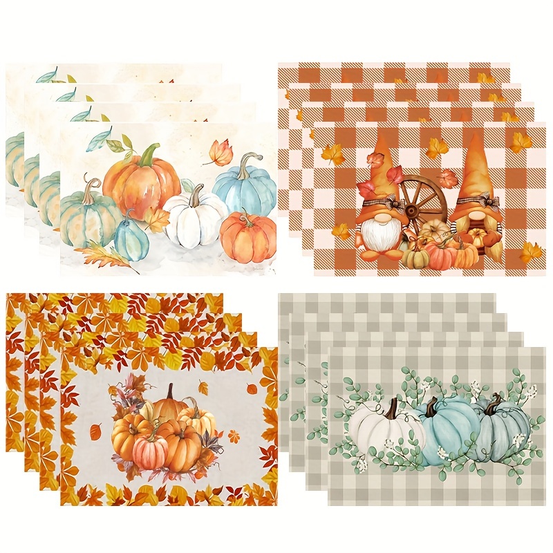 

4-piece Set Autumn Harvest Placemats - Thanksgiving & Pumpkin Design, Machine Washable Polyester, Square Shape For Dining & Kitchen Decor Pumpkin Decor Thanksgiving Decor