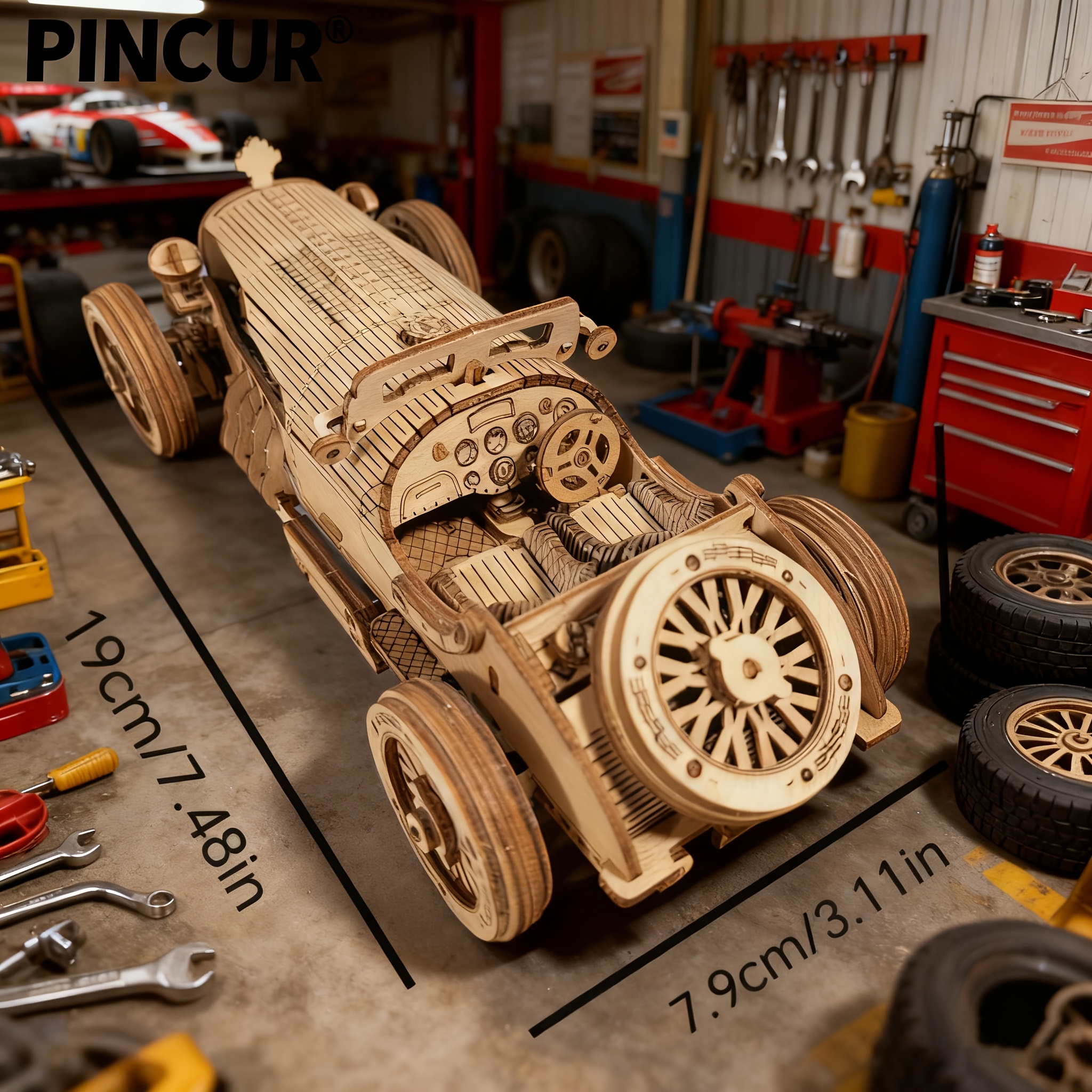 Image of 3d Wooden Racing Car Puzzle - Diy Buildable Model Suitable For &, Challenging 3d Assembly, Wood, Non-toxic, Creative Gift For Birthday Or Holiday, Racing Enthusiast Project (car Model)
