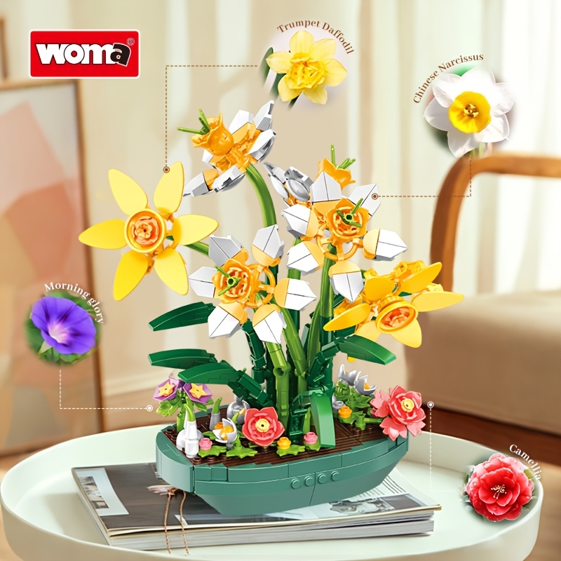 Narcissus Bonsai Building Blocks Assembly Toy, 3D Puzzle Flower Pot Model