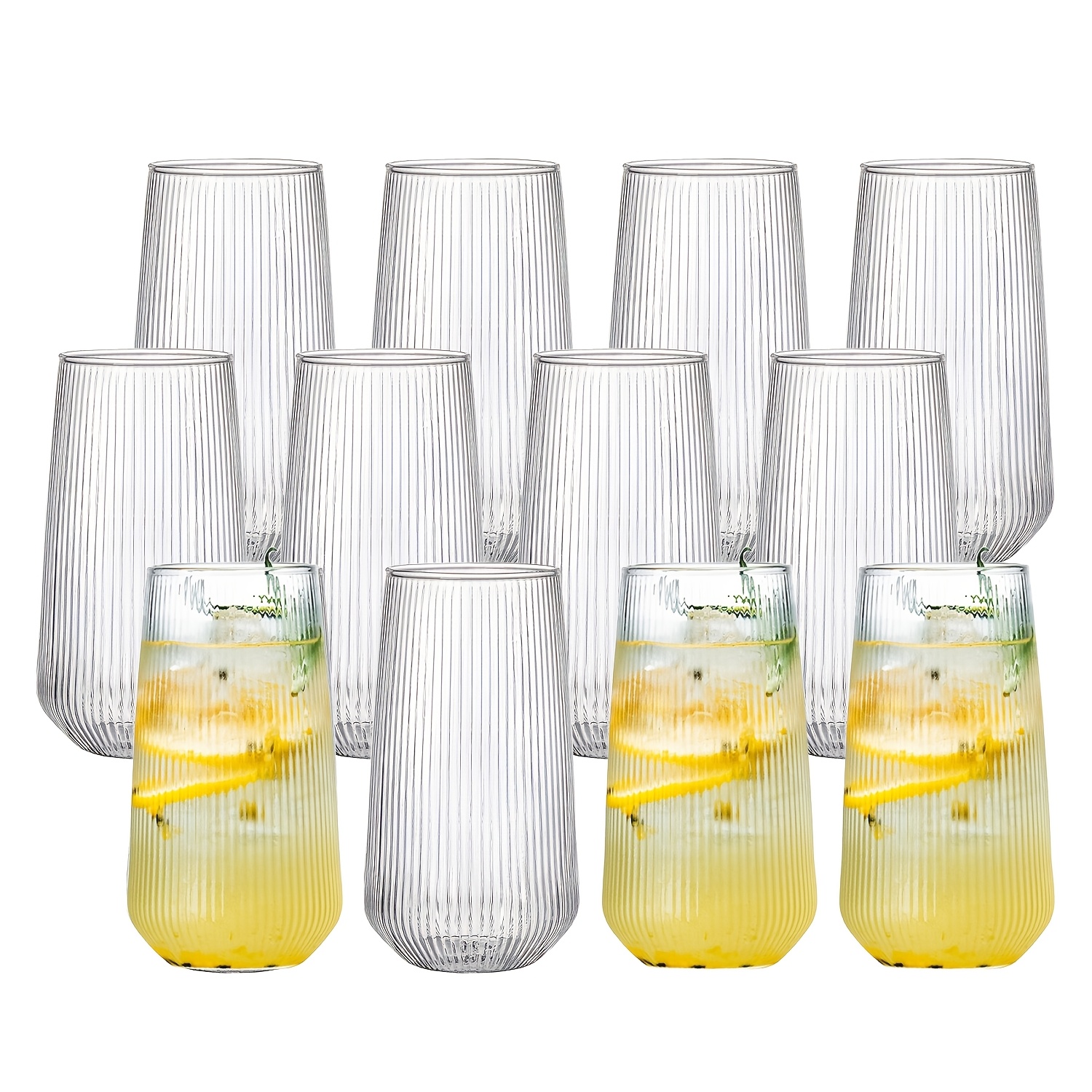 Image of 12pcs Striped Drinking Glasses, Borosilicate Glass, Dishwasher Safe, Highball Glasses For Hot And , Cocktails, Wine, Juice, Cold Drinks, Suitable For Wedding Home Office Bar, 500ml