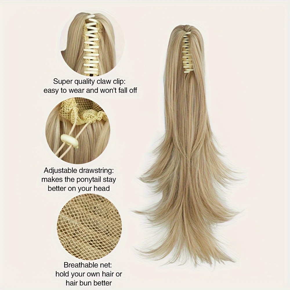 heat resistant synthetic hair ponytail extension clip long  display picture 1