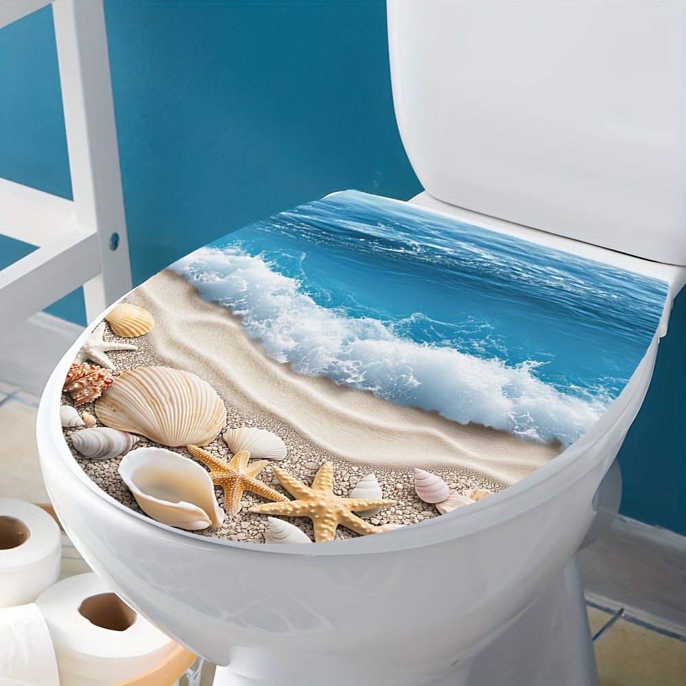 1pc Ocean Pattern Pvc Material Home Wall Bathroom Toilet Seat Decorative Decal, Romantic Self-adhesive Home Decoration Decal, Suitable For Commercial Toilet Toilet Stickers And Decorations