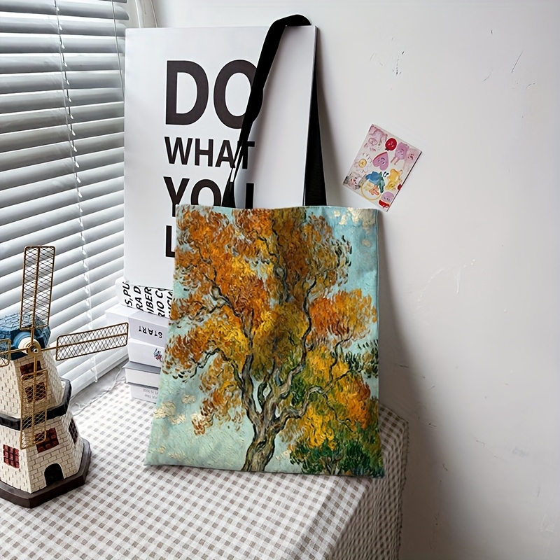 TEMU Artistic Landscape Makeup Bag, Double-sided Print, Reusable Large Capacity Tote Bag For Women, Fashionable Handbag With Photo Printing, Ideal