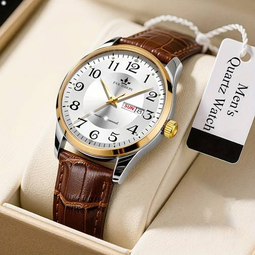 1 brand full automatic quartz watch simple digital hd large round dial watch electronic movement with precise and date water resistant luminous trendy and fashionable business watch