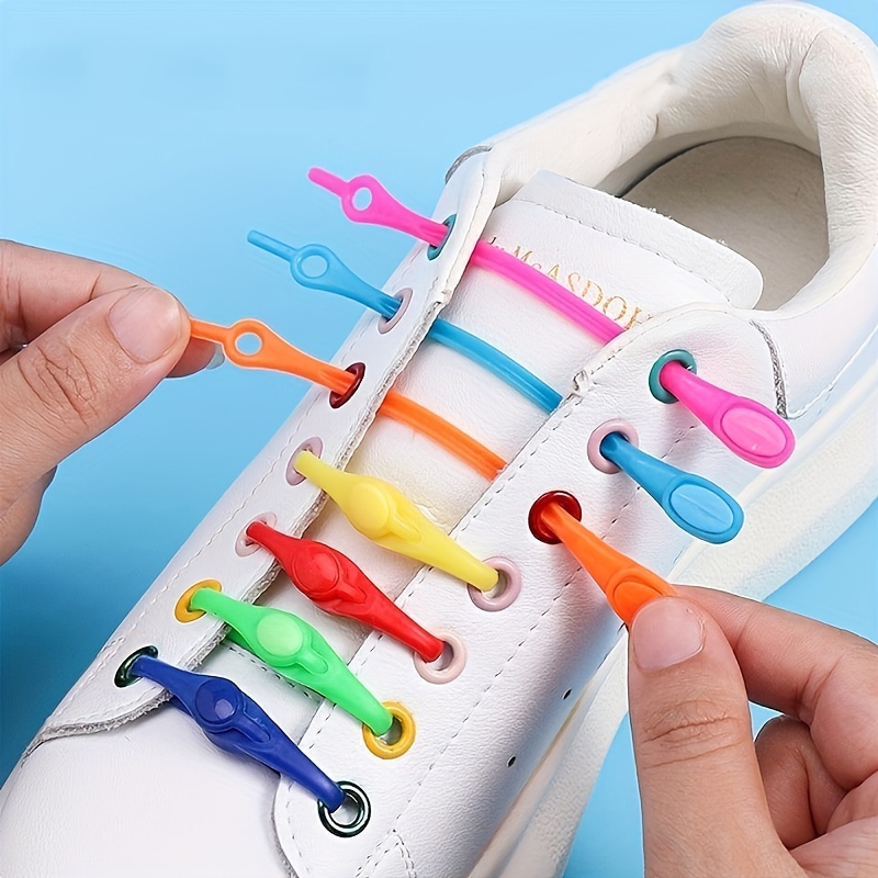 

Silicone No-tie Shoelaces 12pcs - Flat Shoe Laces, Solid Color With Rivet , Lightweight, Washable For Sneakers