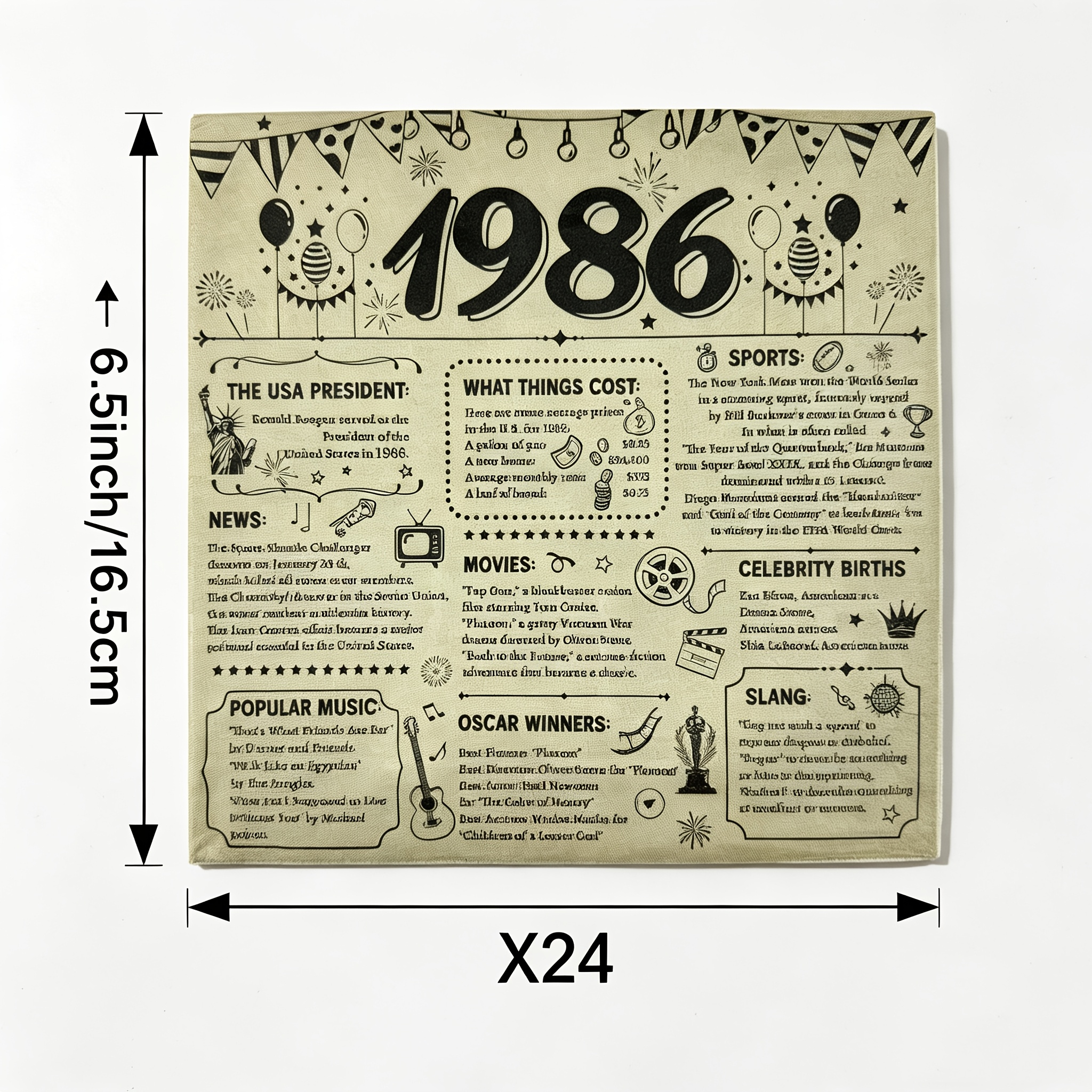 A 24pcs Set Of Newspaper-style 40th Birthday Themed Disposable Tableware And Napkins, Non-laminated Version For Halloween、christmas