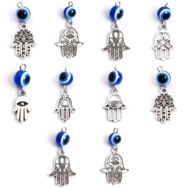 10pcs Turkish Evil Eye Charms Necklace Earrings Keychains Amulets Pendants Diy Ornaments Making Accessories