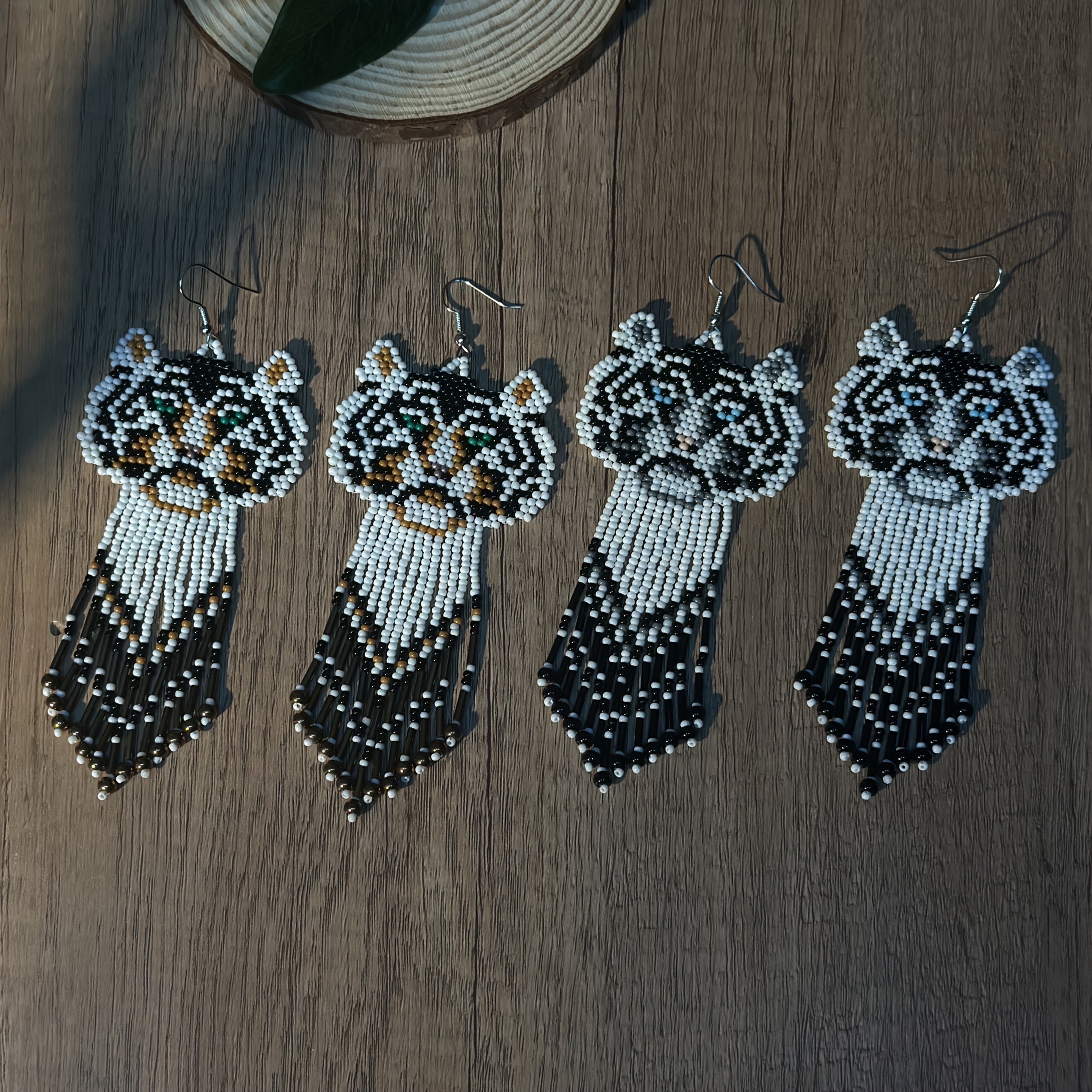 Women's Bohemian Animal Tiger Shape Earrings, Handmade Design