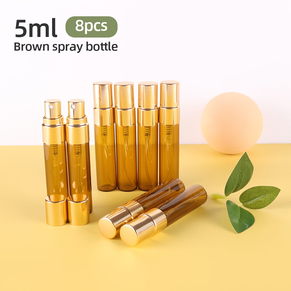TEMU 8pcs 2ml/3ml/5ml/10ml Perfume Dispensing Bottle, Mini Portable Spray Bottle, Amber Light-proof Glass Container Bottle, Sprayer, Suitable For: