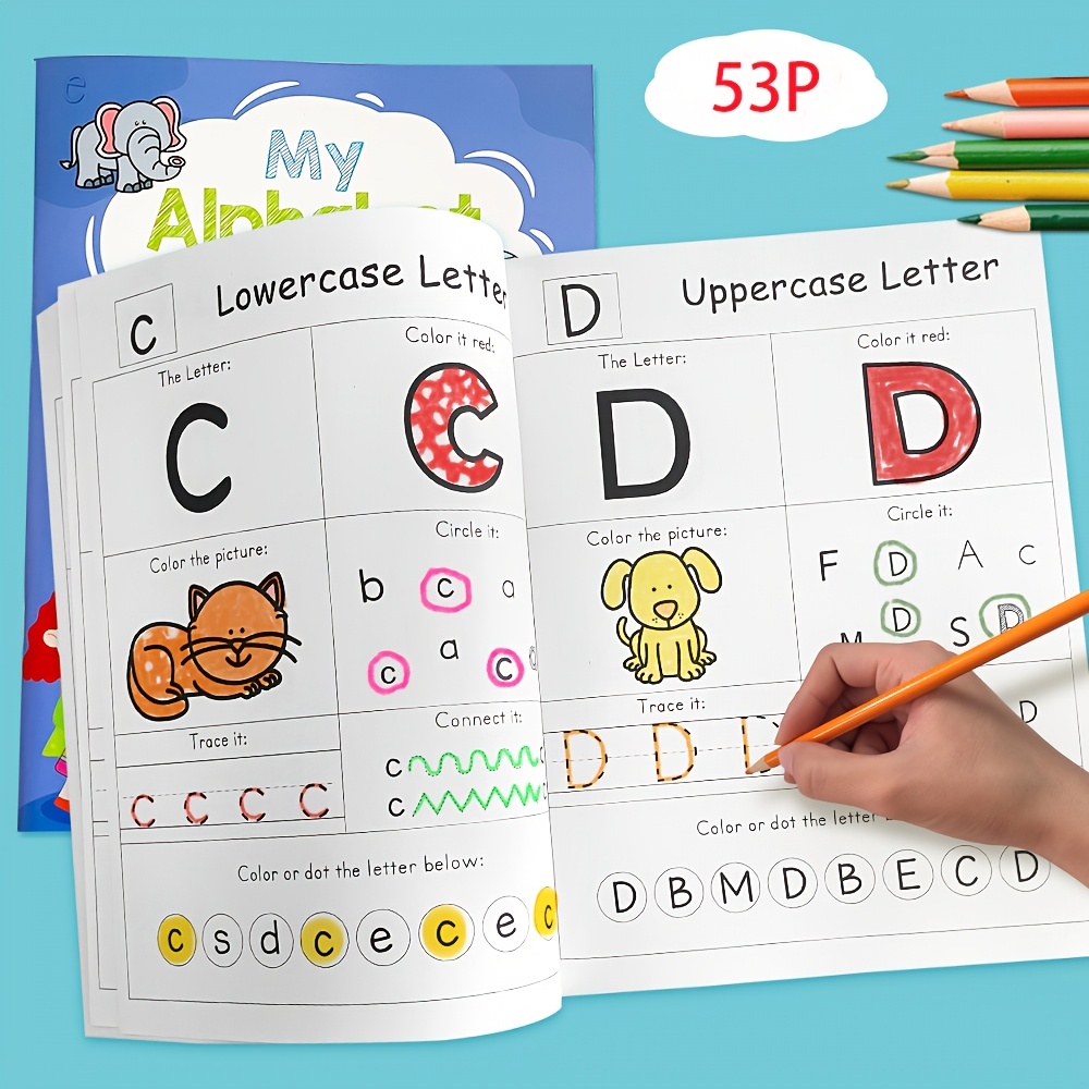 53 Pages A-z Alphabet Phonics Words Practice Paper Preschool Learning English Language Kindergarten Workbook Coloring Books