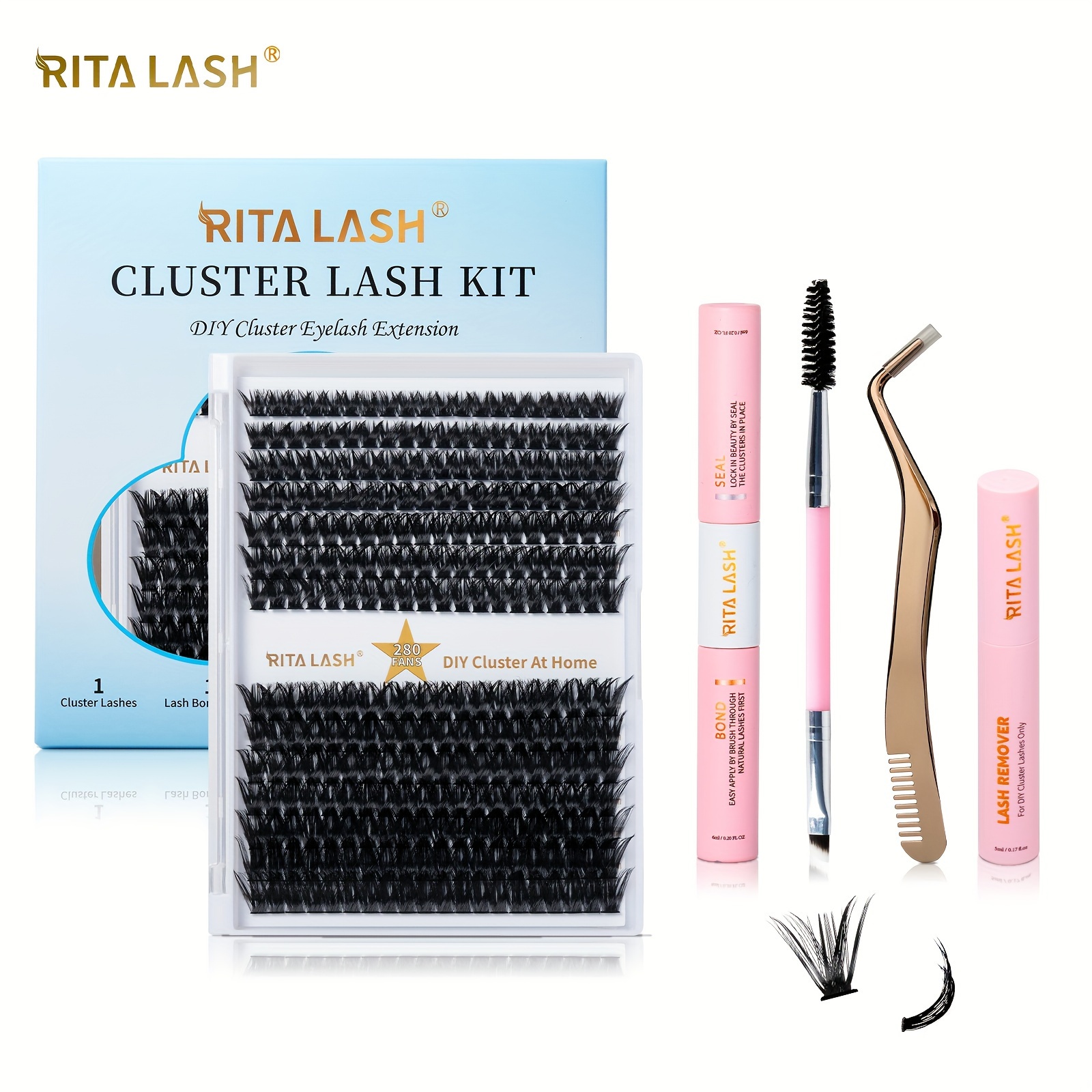 

Diy Lash Extension Kit, 280pcs Lash Clusters With Lash Bond And Seal, Mascara Brush Cluster Lash Glue Remover, Lash Applicator