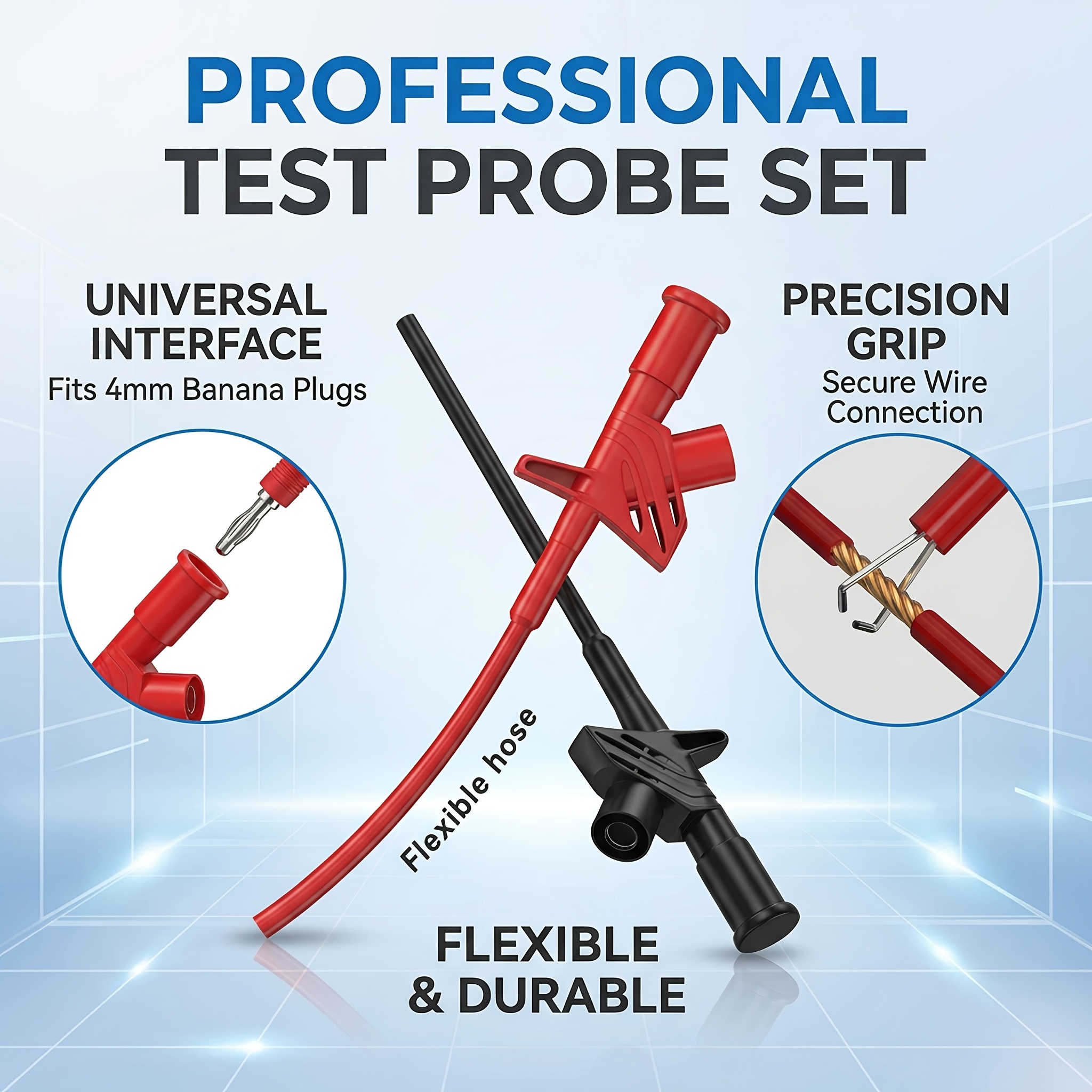 Image of Flexible Test Accessories — 2pcs Heavy Duty Test Hook Clips With 4mm Banana Socket For Automotive Testing, Made Of High-quality, Protection And Prevents Contact With The Foot