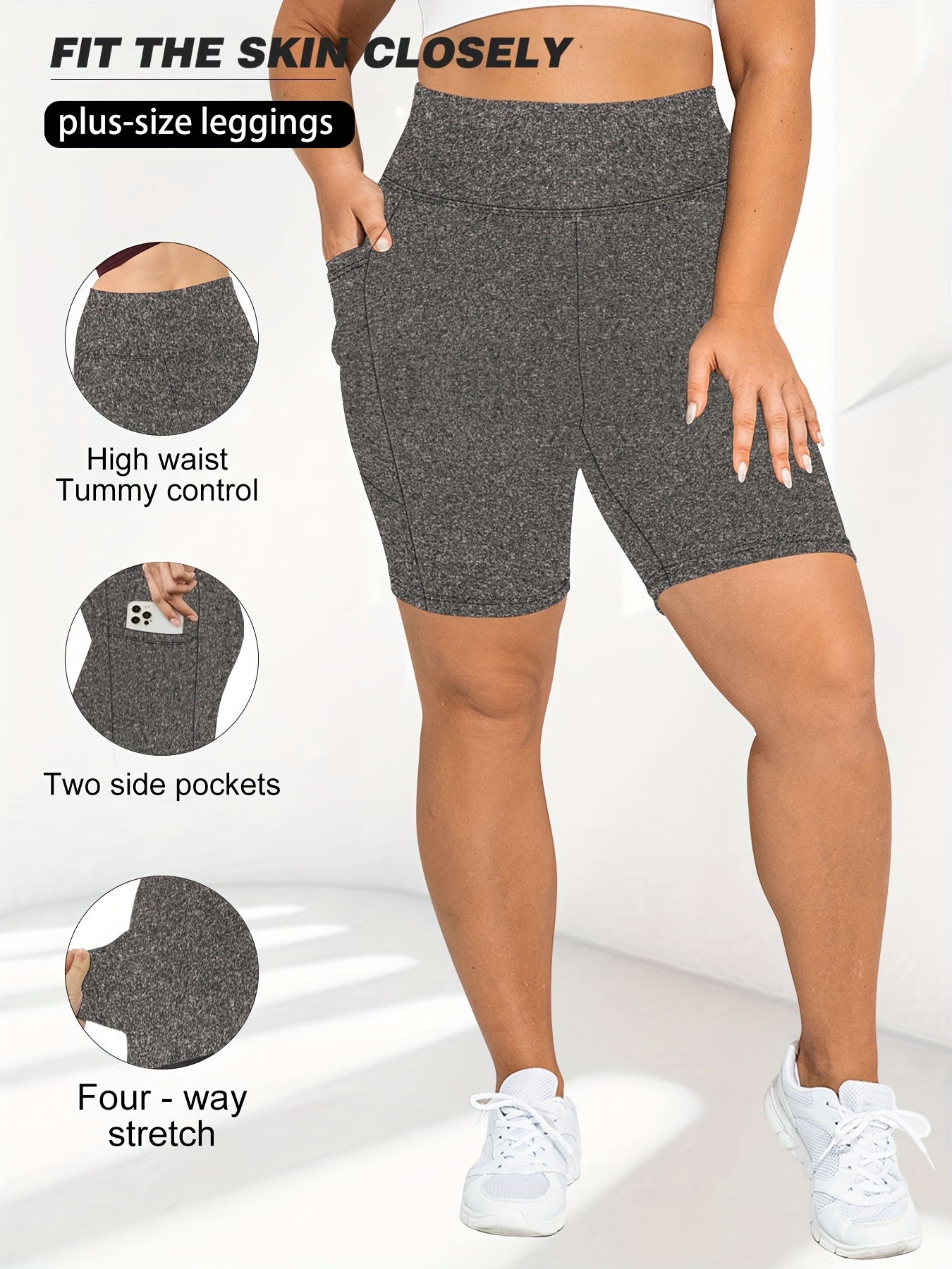 Big Size High Waist Crescent Pocket 5 Points Pants - Drainage Style