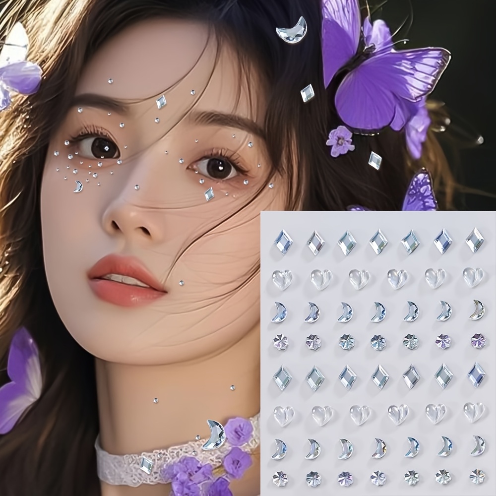 TEMU Face Synthetic Gemstones Hair Synthetic Gemstones, Self-adhesive Face Jewels Rhinestones Diy Face Synthetic Gemstones Stick On, Hair Body