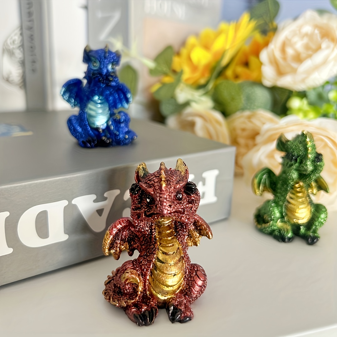 

3pcs Shiny Mini Dragon Statue, Resin Home Decor, Cute Ornaments, Lucky Animal Garden Statue For Micro Landscape(this Dragon Baby Won't Listen, Watch Or Speak.)