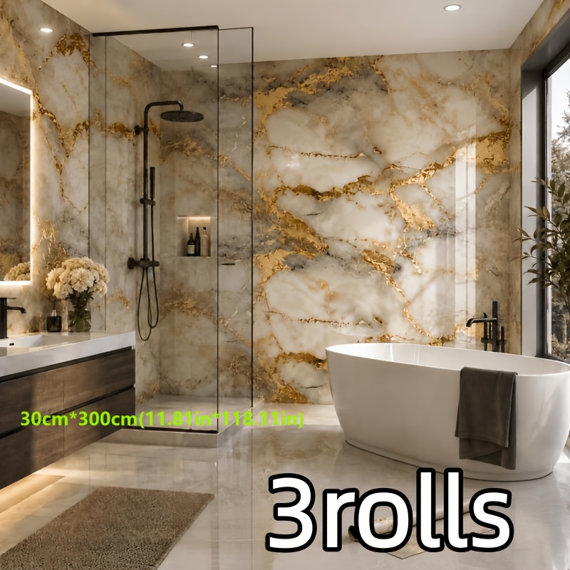 TEMU 3 Rolls Of Pattern Waterproof Self-adhesive Vinyl Wallpaper, Easy To Apply And Clean, Ideal For Bathrooms, Kitchens, And Living Room Wall