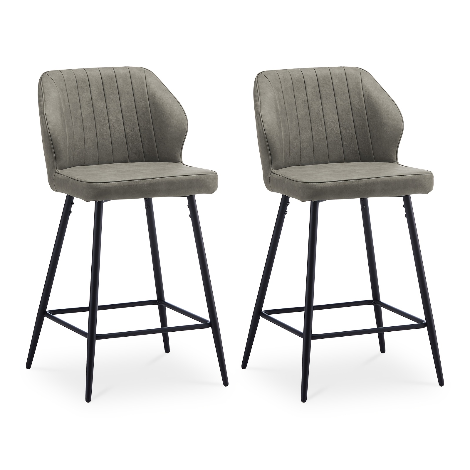 TEMU 2pcs Nordic Stools With Backrest Upholstered Kitchen Island Chairs Black Matte Metal Frame Footrest Adjustable Feet