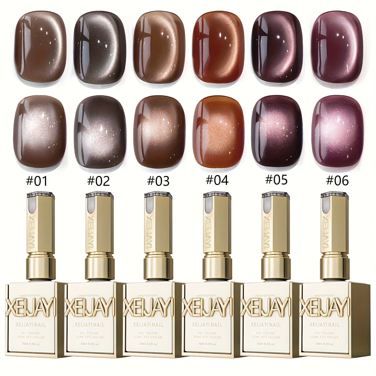 Image of Cat Eye Nail Polish Set 6 Colors 15ml Reflective Magnetic Nail Gel Soaking Led Gel Salon Female Nail Art Tools Fashion Holographic Nail Art