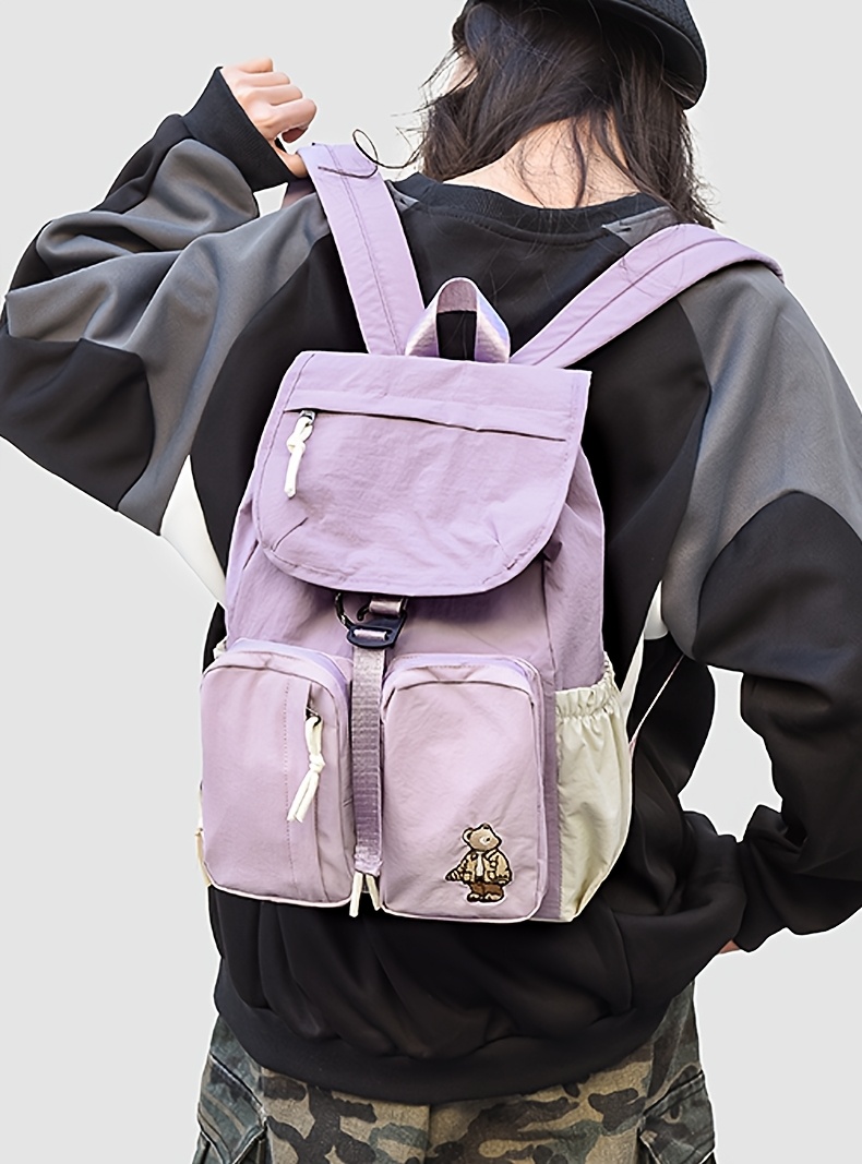 Vintage Bear Pattern Backpack With Buckle For Daily Travel School_voghion.com