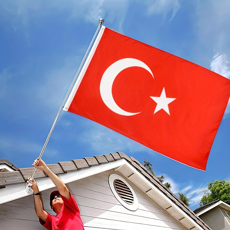 

1pc European Cup Turkish National Flag 3*5ft 100d Spring Chiffon Flag Double Stitching Craft With 2 Brass Grommets Product Does Not Include Flagpole