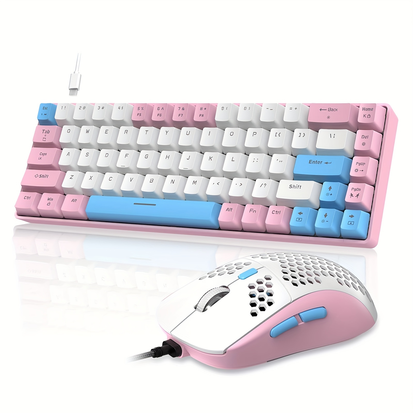 

Wired Mechanical Keyboard, 60% Rgb Gaming Keyboard And Mouse Combo (pink)