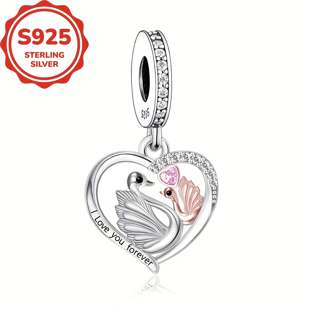 925 Silver Swan Heart Shaped Design Bracelet Charms