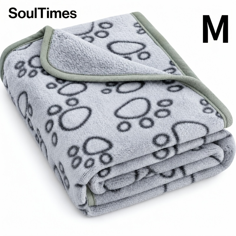 Image of 1pc Pet Blanket With Paw Print Design - Machine Washable, Tear-resistant, Soft And Comfortable For Dogs, Cats, Puppies And Kittens - Great For , Travel And Pet Care