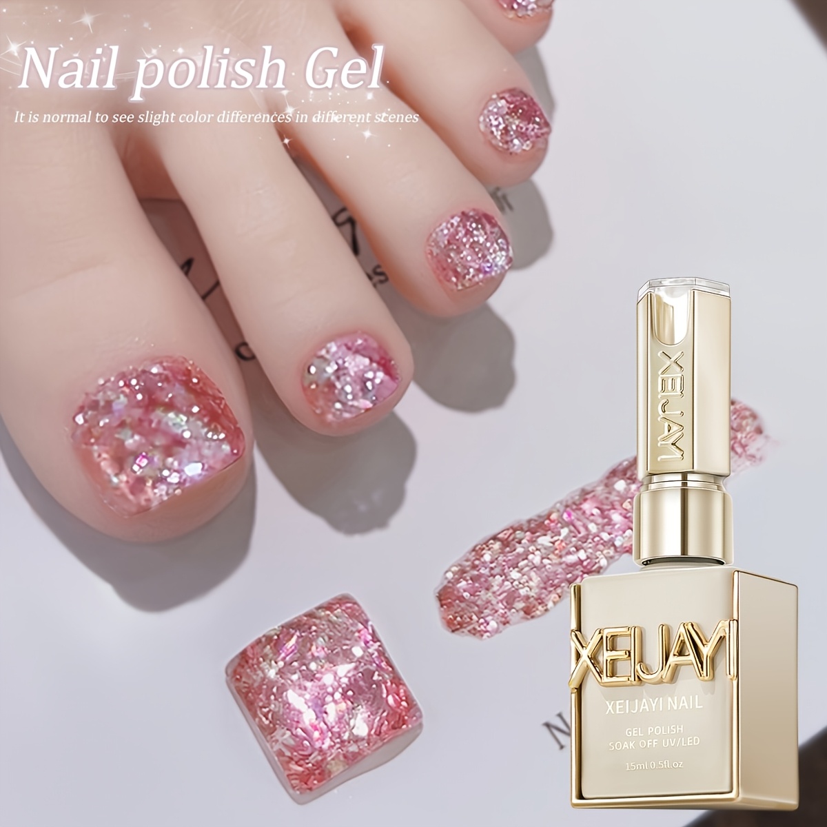 Image of 1pc Xeijayi 15ml /korean Suitable For Nail Polish Gel - /led Sparkling Gel Glitter Nail Gel Polish With Crushed Sparkling Gel, Soaking Gel For Salon & Diy Use, Compatible For Nail