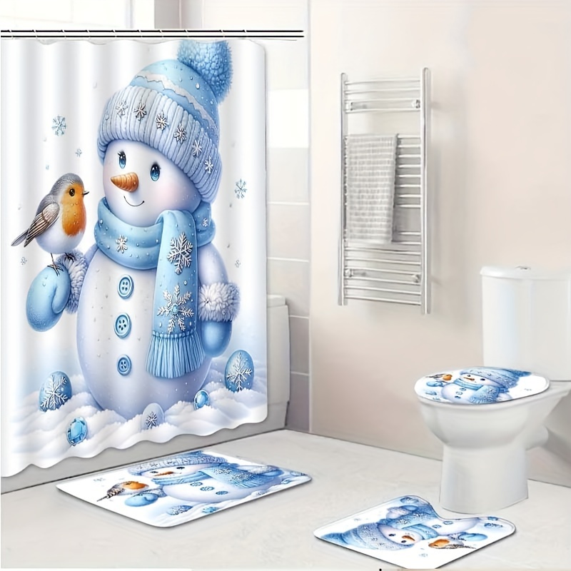 

Christmas Snowman Bathroom Set Polyester Bath Decor, , , U-shaped Rug & Free - Seasonal Decoration, -free, Featherless- 1 Or 4pcs