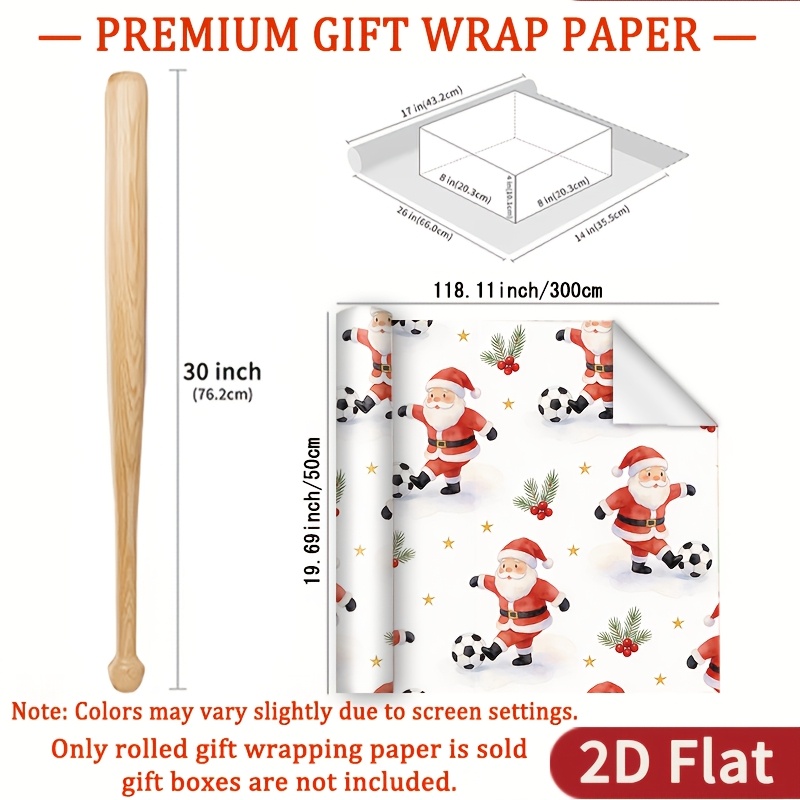TEMU 1 Rouleau de - Père Noël, Football et Houx Dessinés à , Feuilles d'Emballage à Fond Blanc Brillant avec pour Noël, Anniversaires, Scrapbooking |