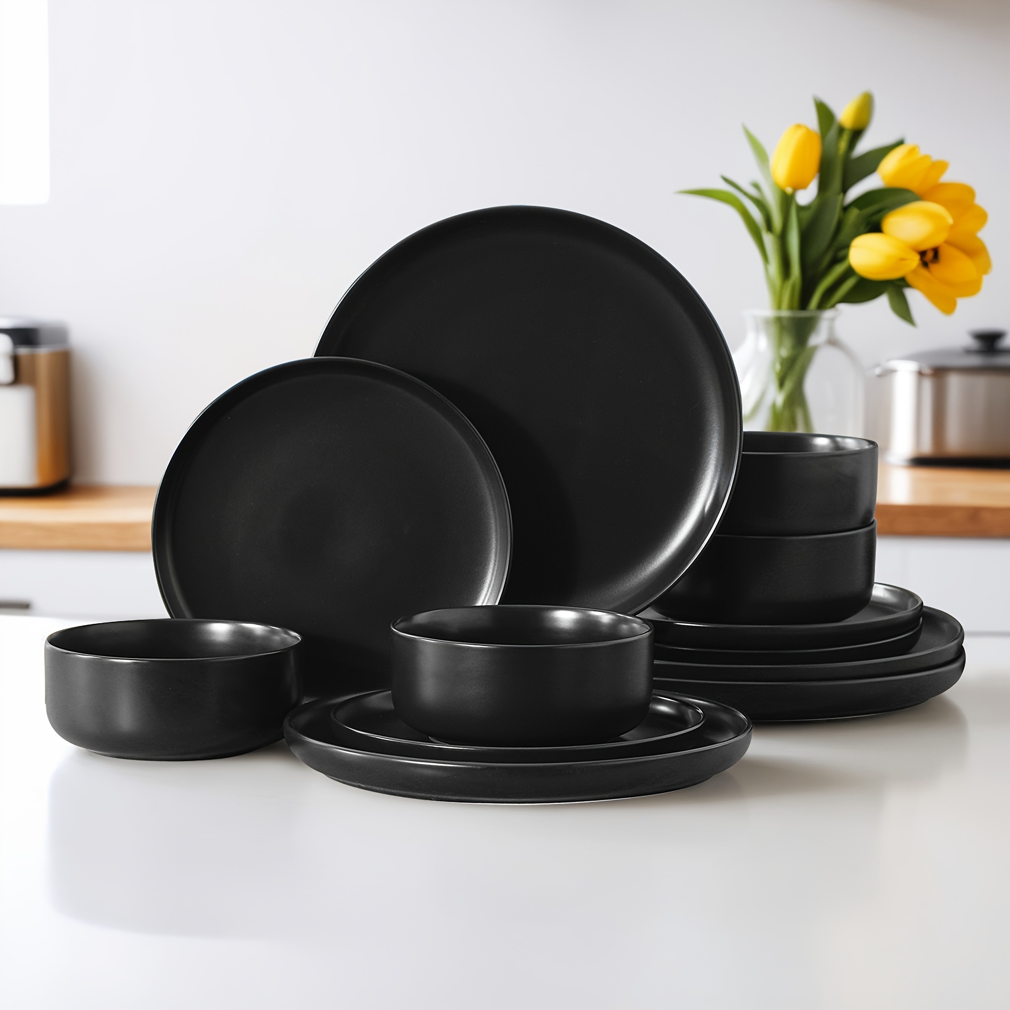 TEMU 12pcs Dinnerware Sets For 4, Plates And Bowls Sets, Chip Resistant And Scratch Resistant, Dishwasher And Microwave Safe, Kitchen Cutlery Set, A