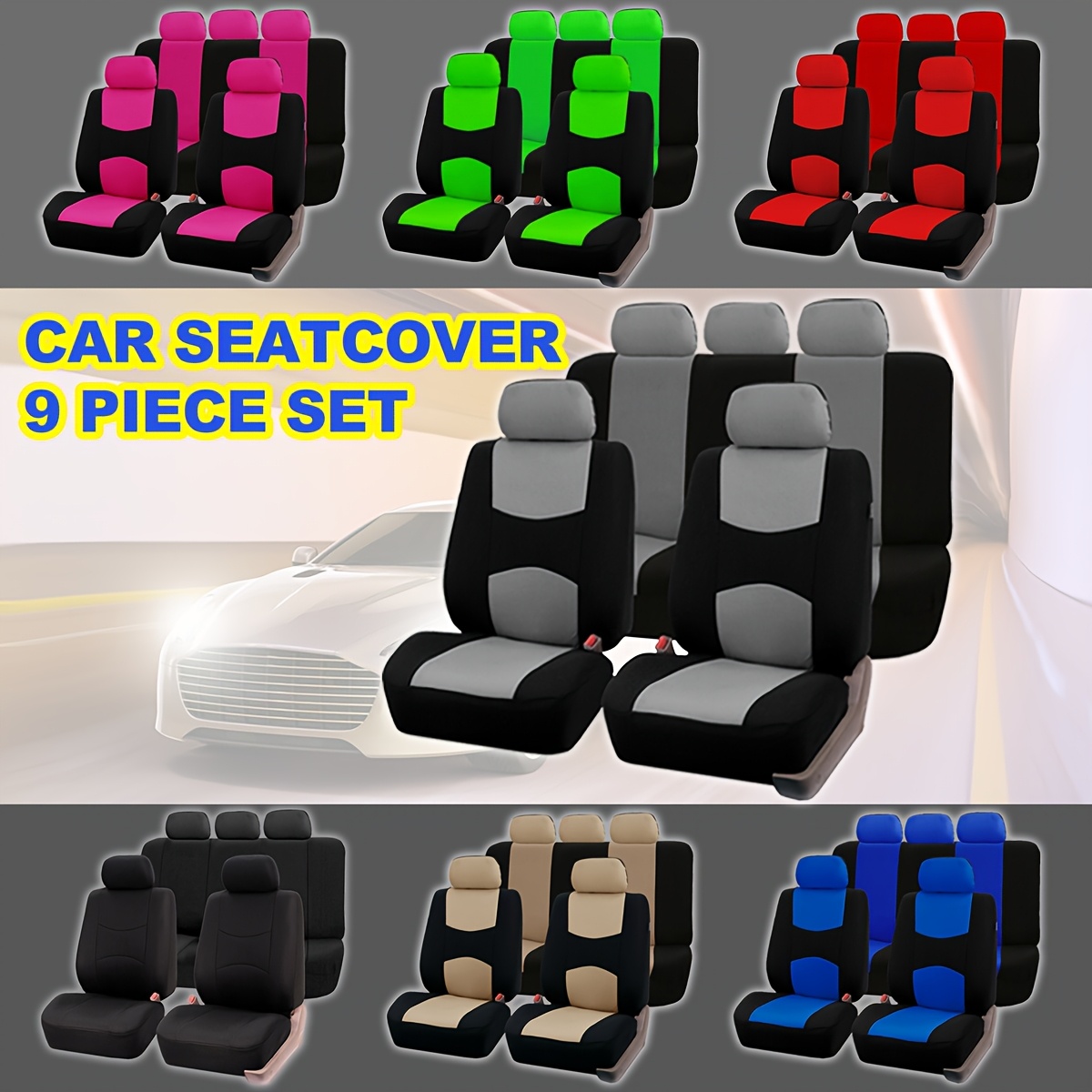 

Polyester Cloth Middle Stitching Car Seat Cover Low Back 9pcs Set