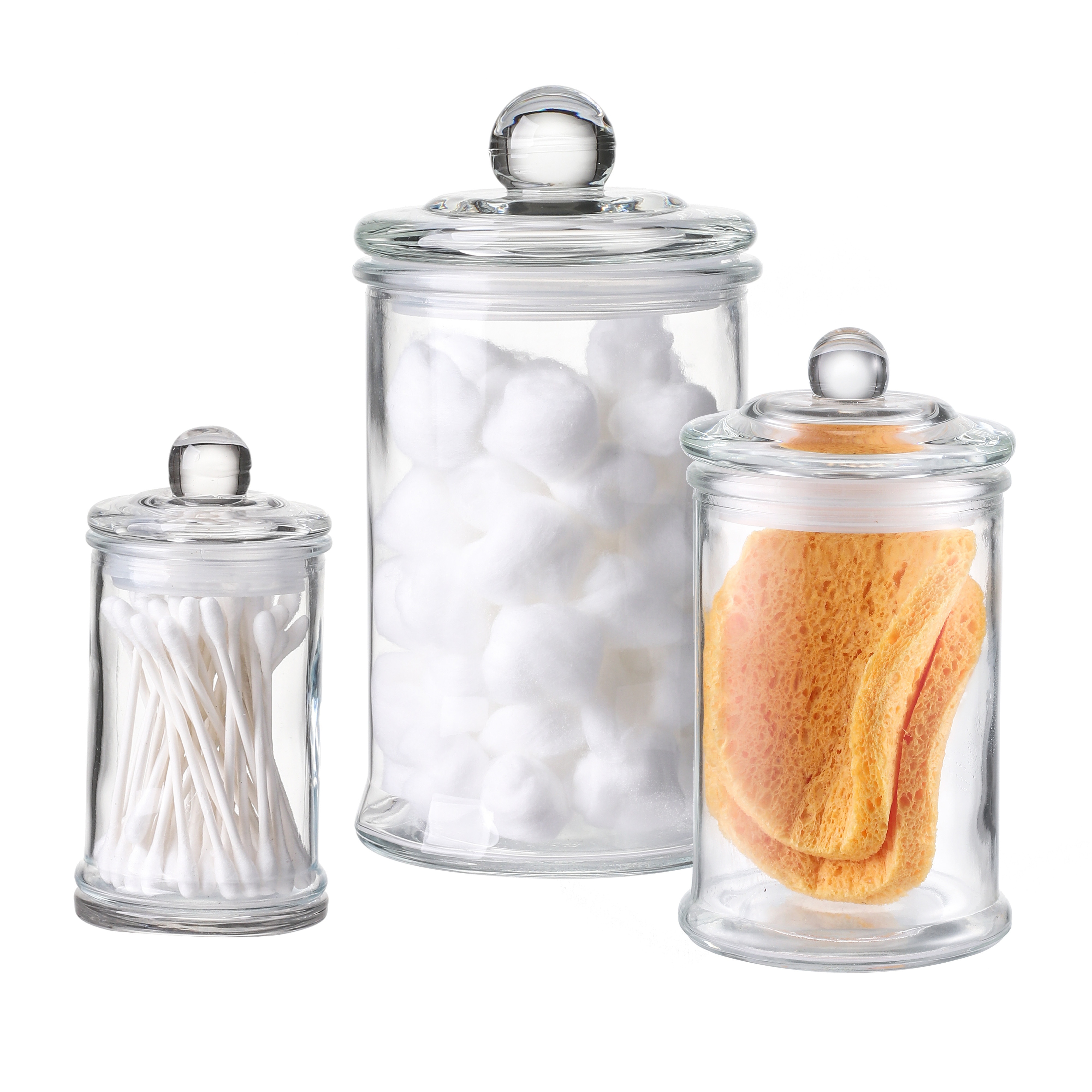 

3pcs Mini Glass Jar Set , Swabs & Sponges - Bathroom Organization, Canisters