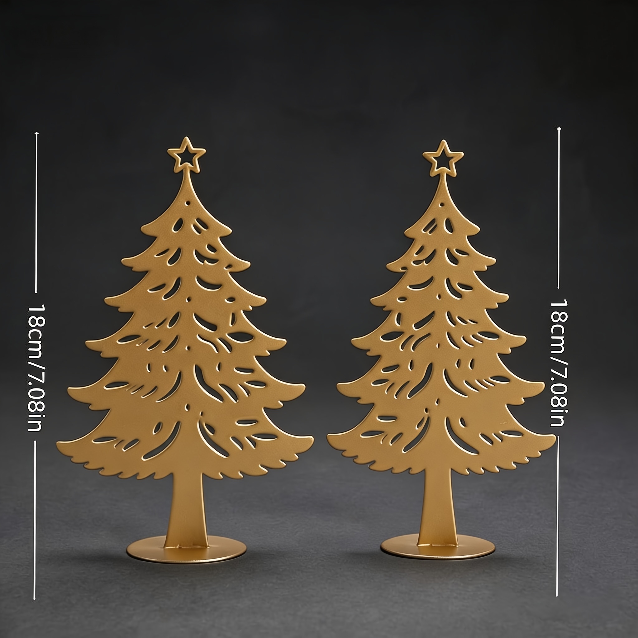 TEMU Set Of 2pcs Golden Metal Christmas Tree Collectible Figurines - Elegant Christmas Decorations Holiday Tabletop Home Decor Ornaments