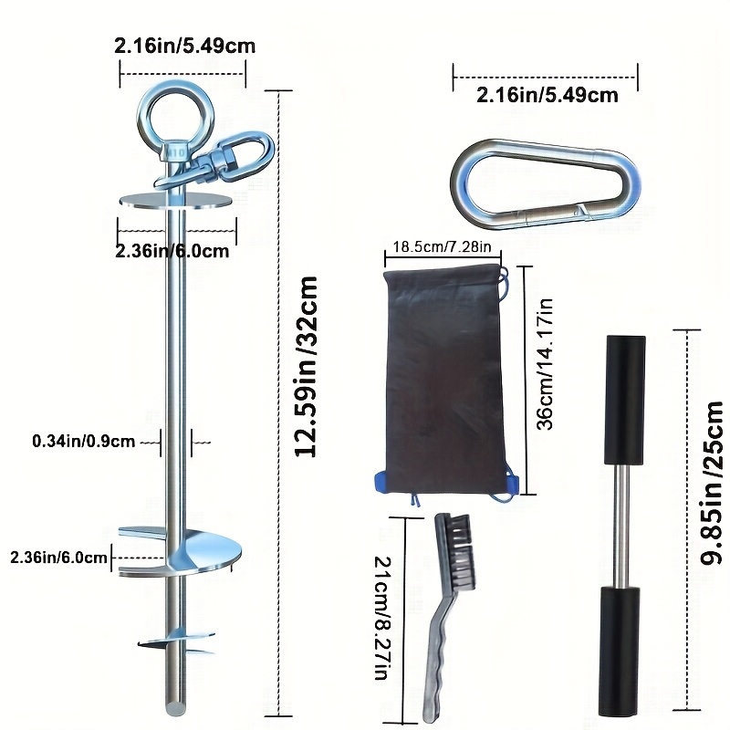 TEMU Tie Out Stake, Heavy Duty -304 Stainless Steel Stake, Dog Runner For Yard, Use Any Dog Tie Out Cable Or Yard Leash-suitable For Large Dogs Up To 200 Lbs- Ideal For Outdoor Beach