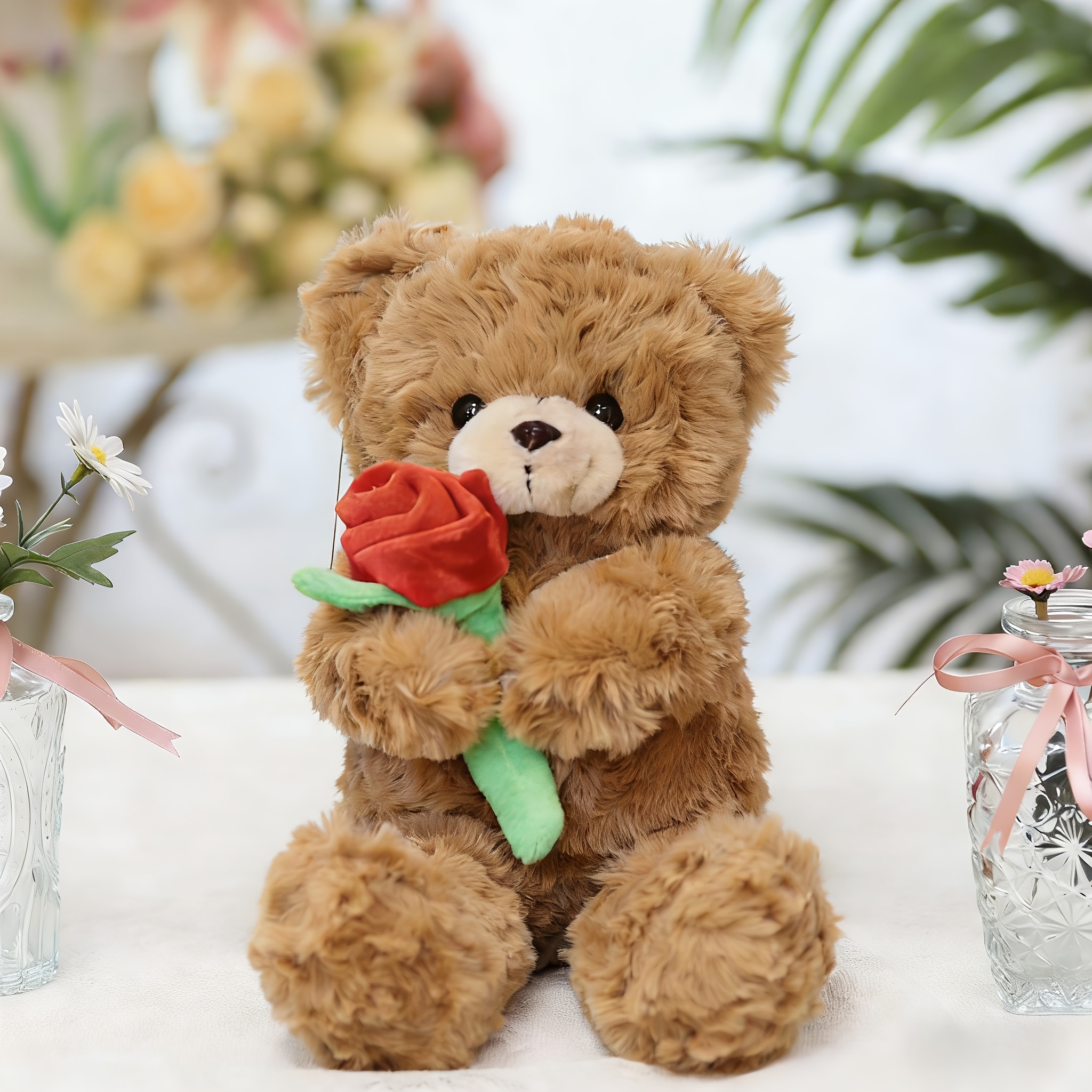 30  8 inch adorable teddy bear plush toy holding a flower in its hand perfect as a gift for children family or couples birthdays   ideal for wedding venue decorations and home decor an   valentines day present