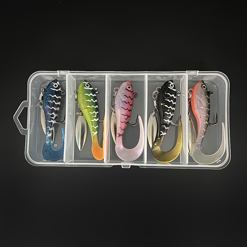 5pcs Soft Swimbait Tail T-tail With Rotating Glitter Fake Bait Lure 6.7g/8cm Freshwater Saltwater Universal Cod Bait