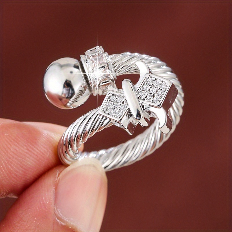 Adjustable Golden Ring with Sparkling Zirconia Accents