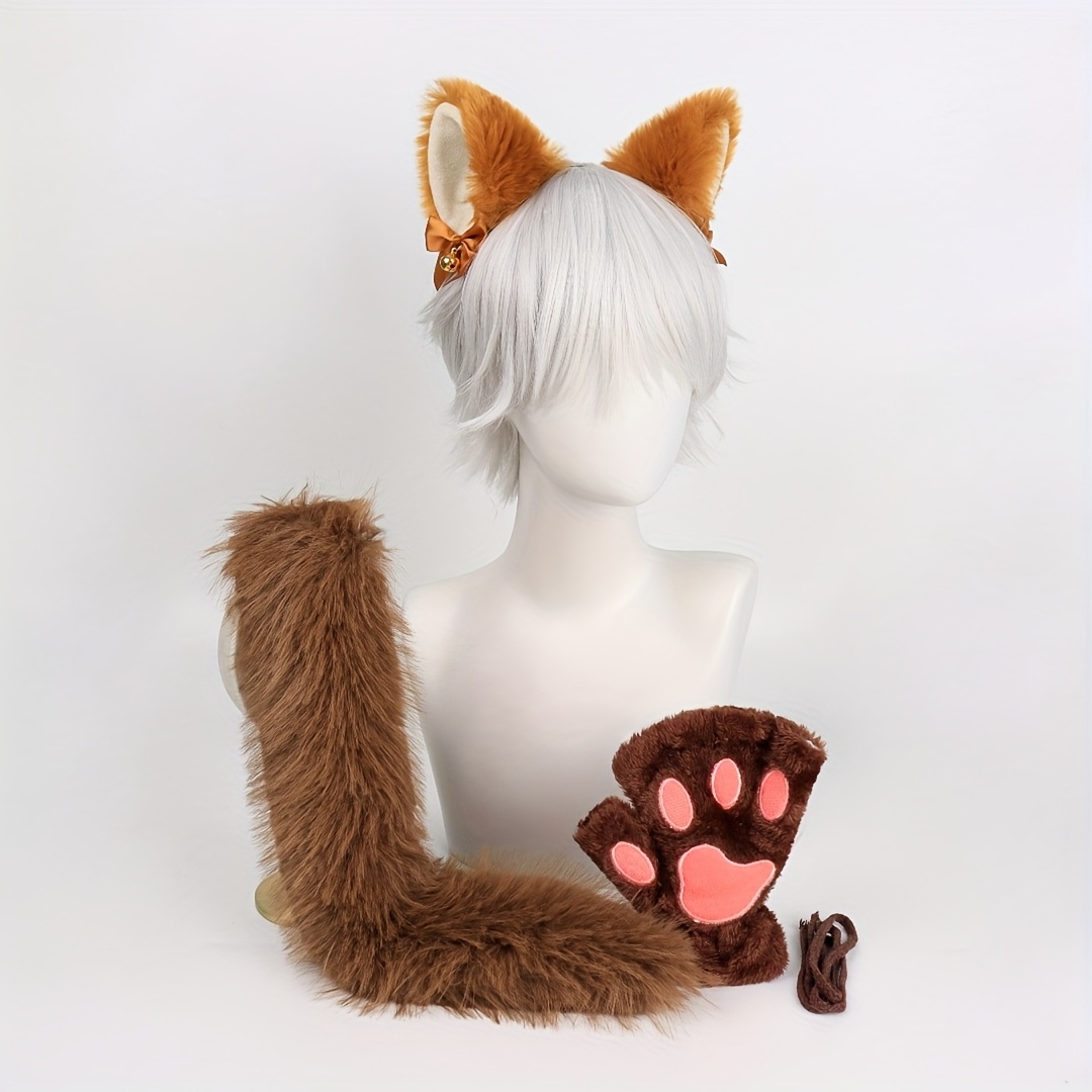 

3pcs Cute Cat Costume Set Ears Headband, Tail & Paw Gloves - Halloween & Cosplay