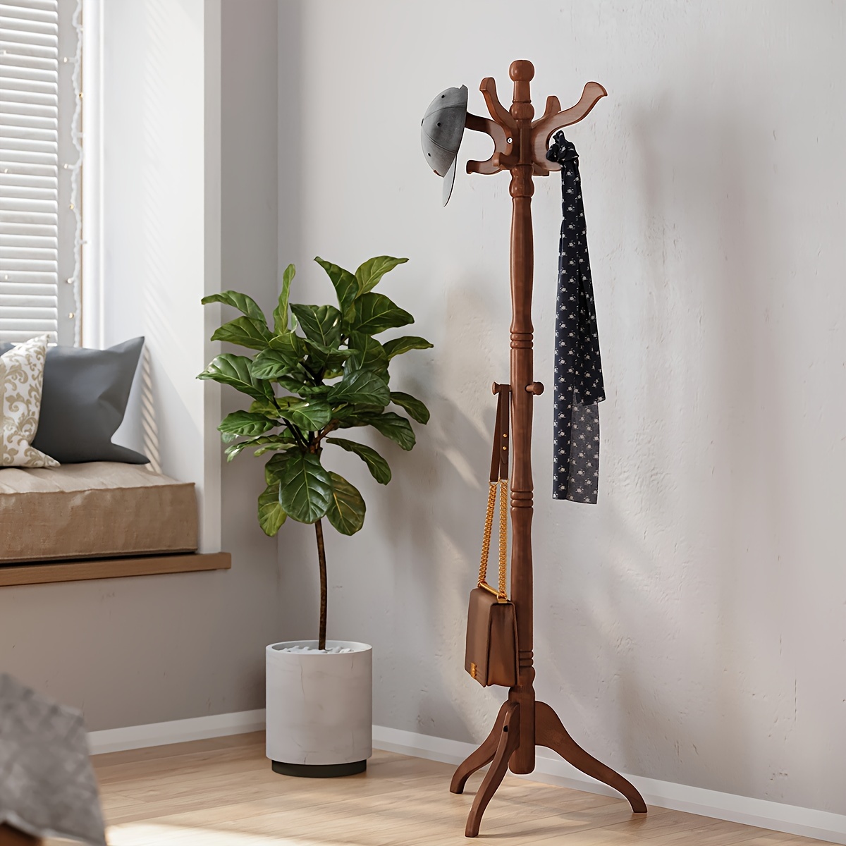 

Vasagle Coat Rack Free Standing With 11 Hooks, Wooden Hall Tree Coat Hat Tree Coat Holder With Solid Rubberwood Base For Coat, Hat, Clothes, Scarves, Handbags, Umbrella