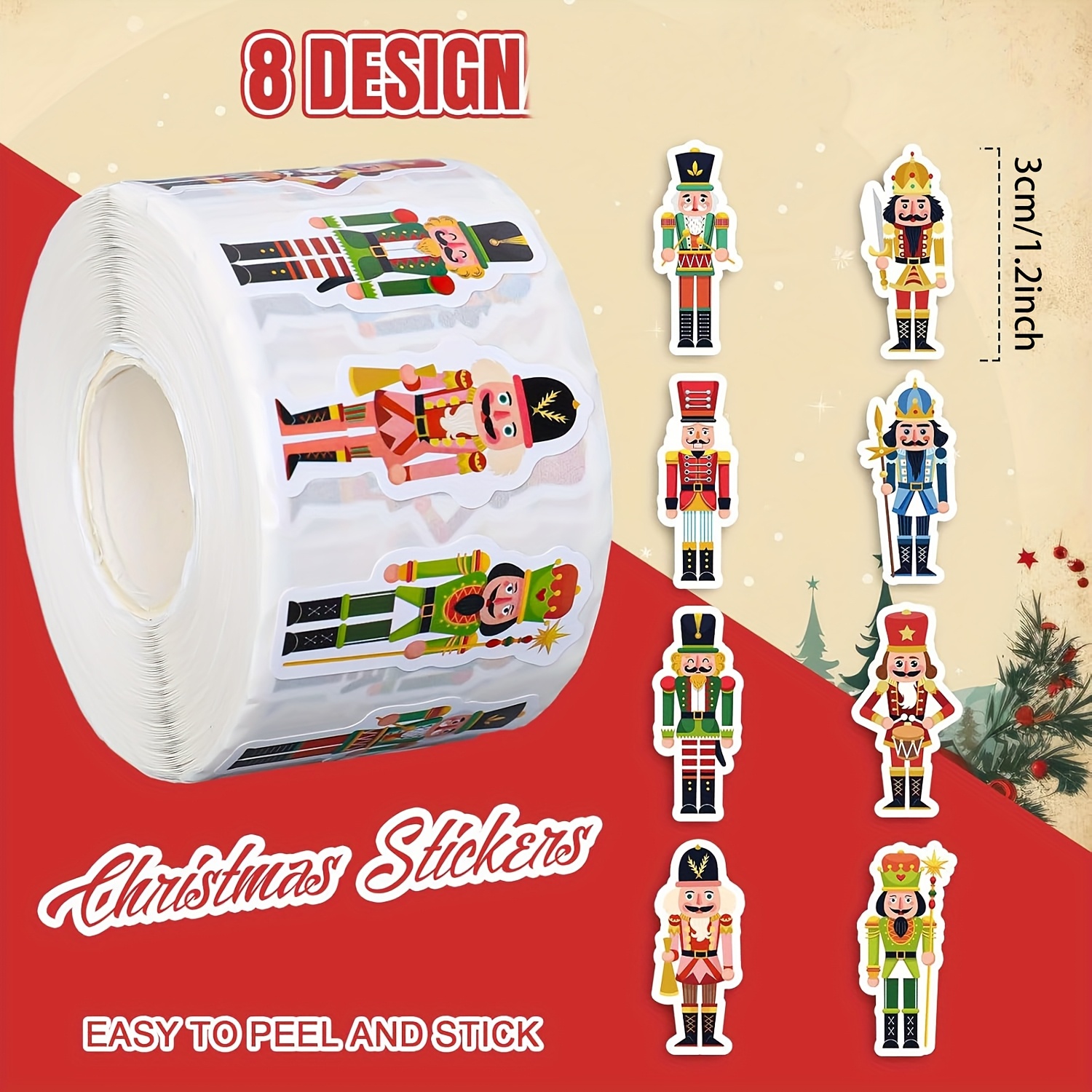 Image of A Roll Of 500 Christmas Nutcracker Stickers, Self-adhesive For Decorating Parties And Holidays Like Christmas And Birthdays